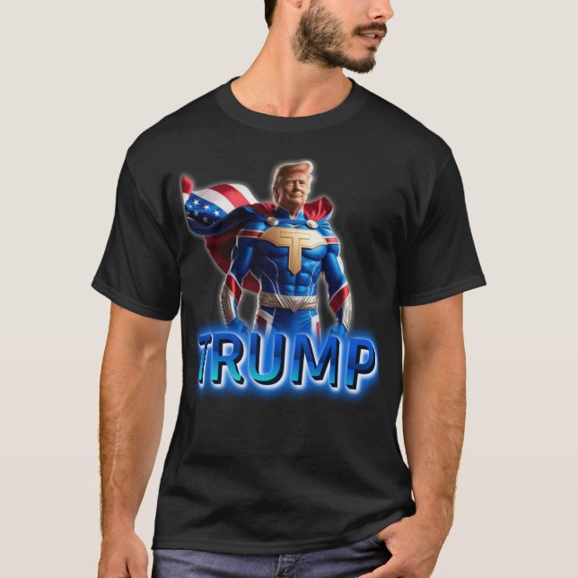 Camiseta Trump Super-Herói: Design Poder Patriótico 2025 (Frente)