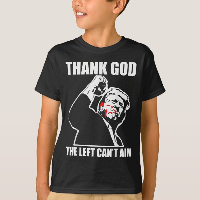 Camiseta Trump Thank God The Left Can't Aim , Small, Black  (Frente)