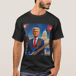 Camiseta Trump Tocando Bass Elétrico US Capitólio Fireworks