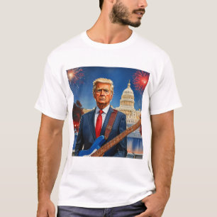 Camiseta Trump Tocando Bass Elétrico US Capitólio Fireworks
