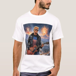 Camiseta Trump Tocando Violão Elétrico Fireworks Americano