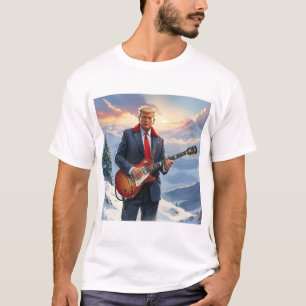 Camiseta Trump tocando violão elétrico na árvore de Natal