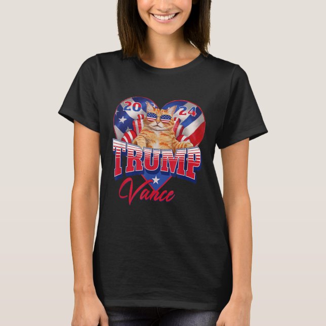 Camiseta Trump Vance 2024 Cat Heart Presidente Político Ame (Frente)