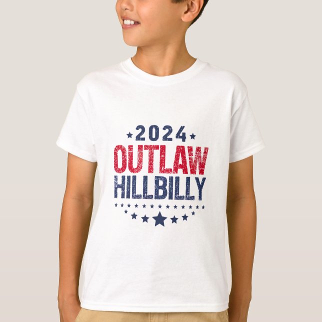 Camiseta Trump Vance 2024 Outlaw Hillbilly US Flag (Frente)