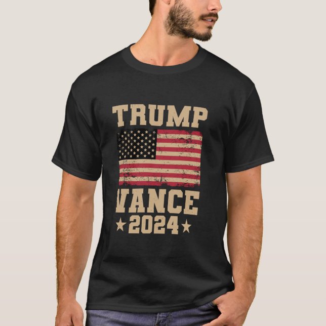Camiseta Trump Vance 2024 Retro USA Flag Trump JD Vance T S (Frente)