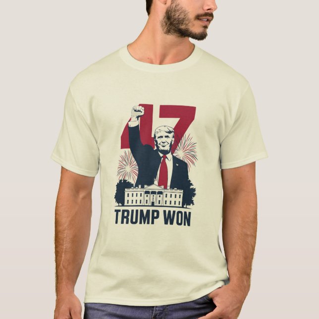 Camiseta Trump venceu de novo 2024 Presidente Eleitoral 47 (Frente)