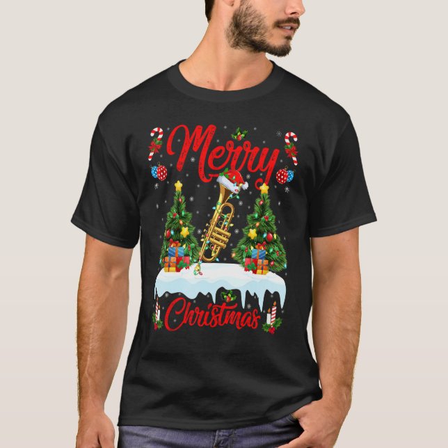 Camiseta Trumpet Music   Lights Xmas Tree Santa Trumpet Chr (Frente)