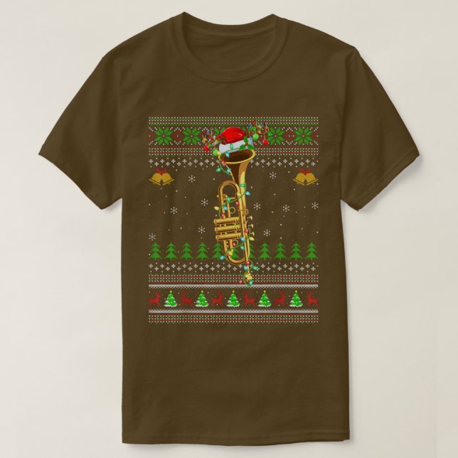 Camiseta Trumpet Music Lover Xmas Santa Trumpet Ugly Christ (Frente do Design)