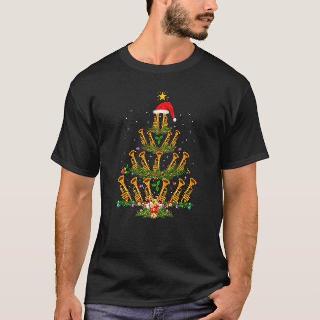 Camiseta Trumpet Music   Xmas Lights Trumpet Christmas Tree (Frente)