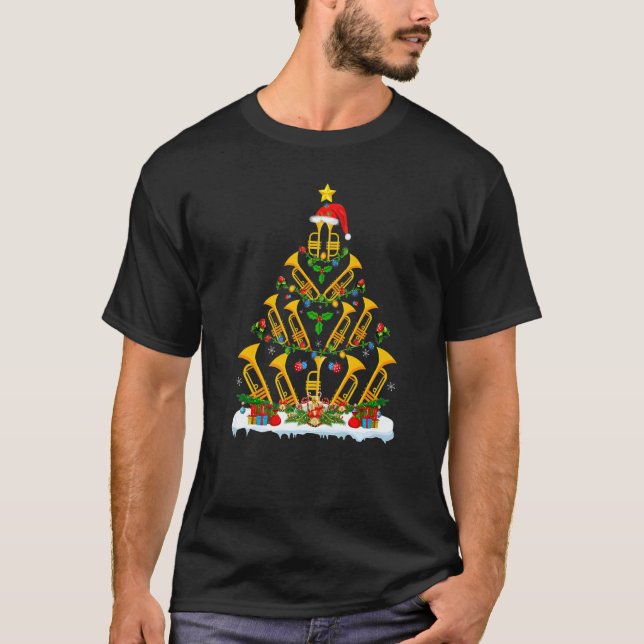 Camiseta Trumpet Music  Xmas Lights Trumpet Christmas Tree (Frente)