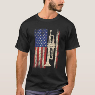 Camiseta Trumpet USA American Flag Jazz Music Vintage Men T