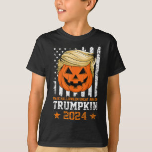 Camiseta Trumpkin 2025 Bandeira Americana Faça o Halloween