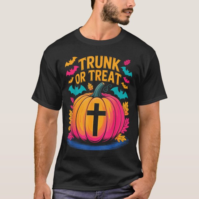 Camiseta Trunk Or Treat Halloween Costume Christian Pumpkin (Frente)