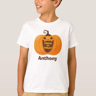 Camiseta Truque Bonito de Halloween ou Trate Pumpkin Laranj