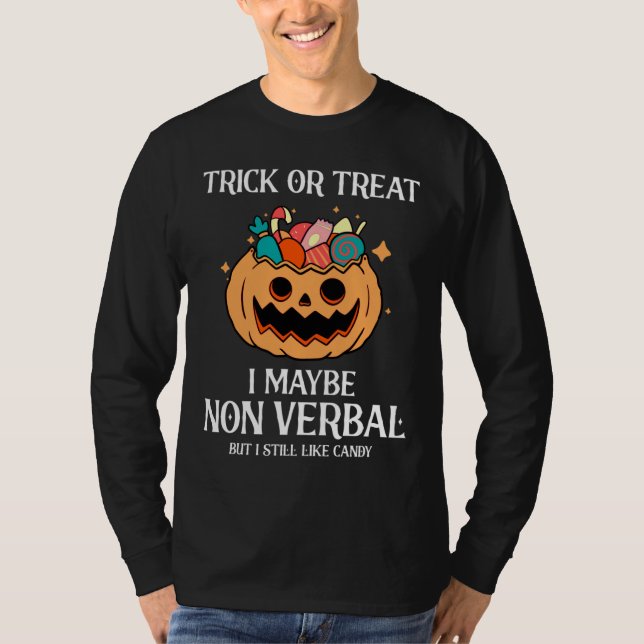 Camiseta Truque De Autismo De Halloween Ou Tratar Eu Posso  (Frente)