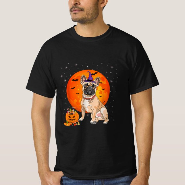 Camiseta Truque De Bulgue Francês Halloween Ou Tratar Abóbo (Frente)