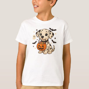 Camiseta Truque de Cão Dalmático Halloween ou Tratar