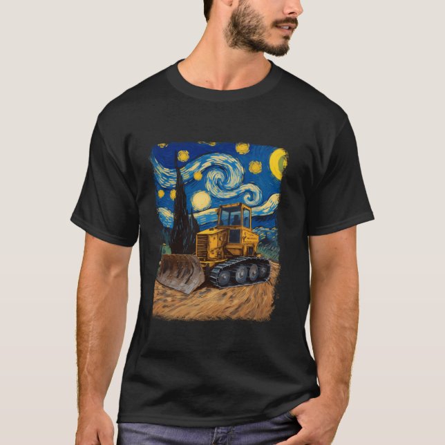 Camiseta Truque de Construção Bulldozer Dor Noturna de Star (Frente)
