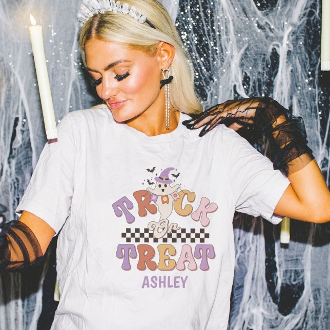 Camiseta Truque de Cuta Fantasma Personalizado ou Tratar Ha (Criador carregado)