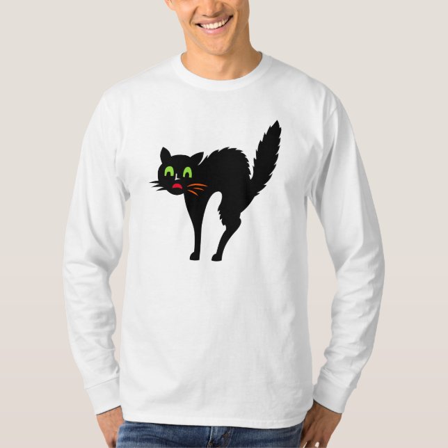 Camiseta Truque de Dia das Bruxas de Gato Negro Spooky ou C (Frente)