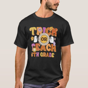 Camiseta Truque de Groovy ou Ensino Retro Floral de 6 Ghost