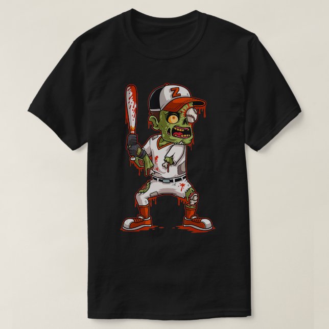 Camiseta Truque de Halloween do Batedor Zombie Baseball ou  (Frente do Design)