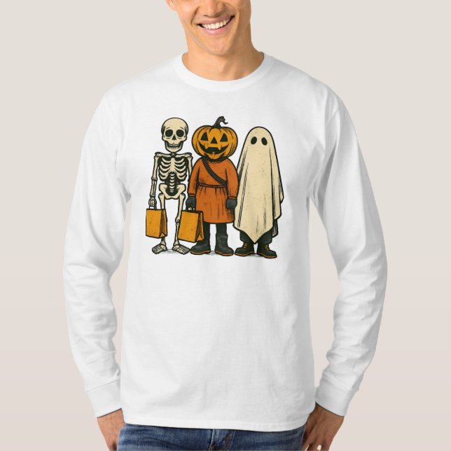 Camiseta Truque de Halloween ou Tripulação de Tratamentos (Frente)