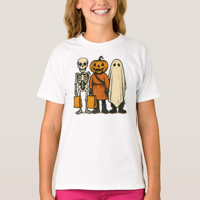 Camiseta Truque de Halloween ou Tripulação de Tratamentos (Frente)