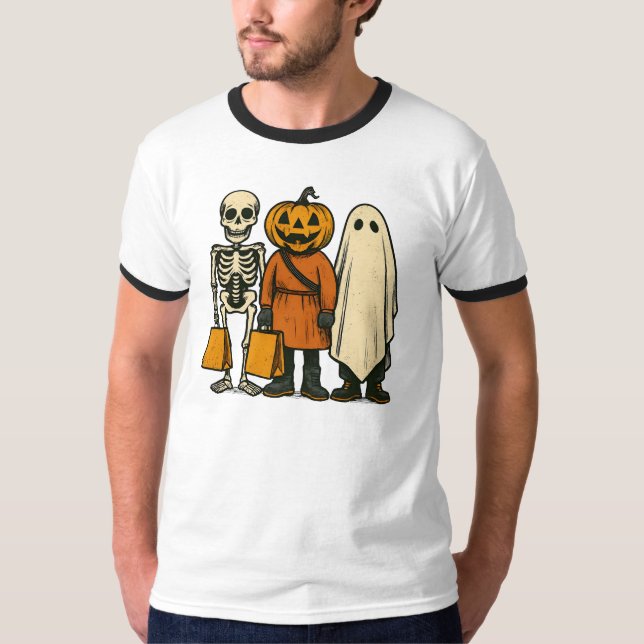 Camiseta Truque de Halloween ou Tripulação de Tratamentos (Frente)