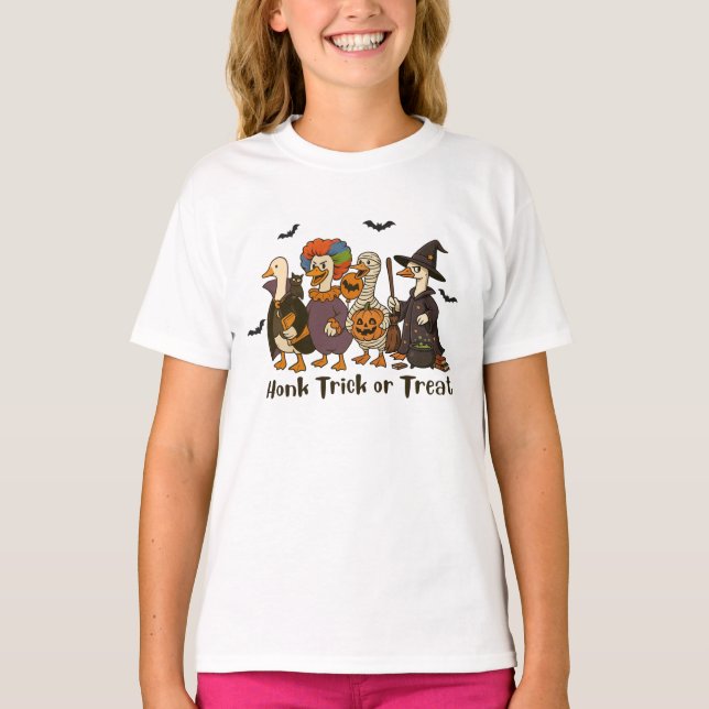 Camiseta Truque de Honra ou Trate a fantasia do ganso de Ha (Frente)