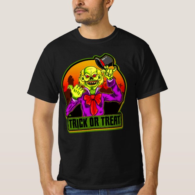 Camiseta Truque de Palhaço Assustador do Halloween ou Trate (Frente)