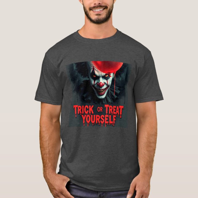 Camiseta Truque de Palhaço de Halloween Spooky ou Tratar (Frente)