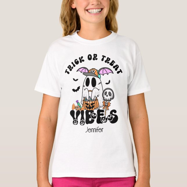 Camiseta Truque de Retro Personalizado ou Tratar as Vibes d (Frente)