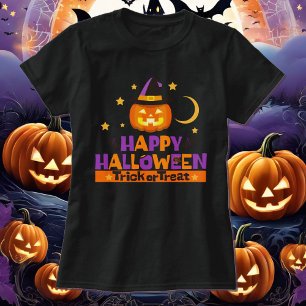 Camiseta Truque Feliz de Halloween ou Tratar Abóbora Sorrid
