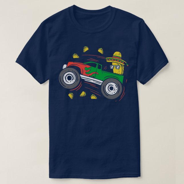 Camiseta Truque Monstro Engraçado de Condução de Taco 2 (Frente do Design)