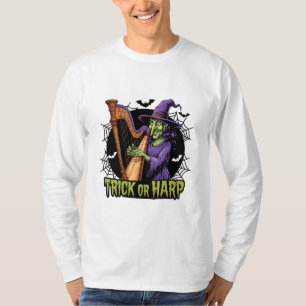 Camiseta Truque Ou Bruxa Spooky Jogando Harp Halloween