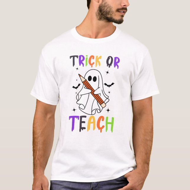 Camiseta truque ou ensinar (Frente)