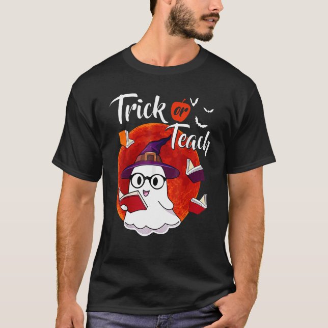 Camiseta Truque Ou Ensino Professor Fantasma De Halloween 2 (Frente)