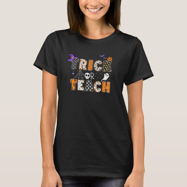 Camiseta Truque Ou Ensino Professor Figurino De Halloween B (Frente)