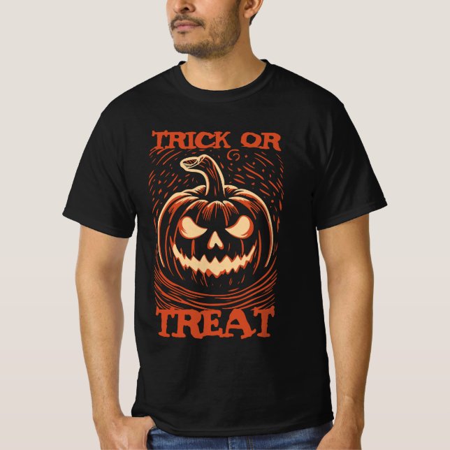 Camiseta Truque ou tratamento de abóbora do Halloween (Frente)