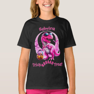 Camiseta Truque Ou Tratamento De Dinossauro Rosa