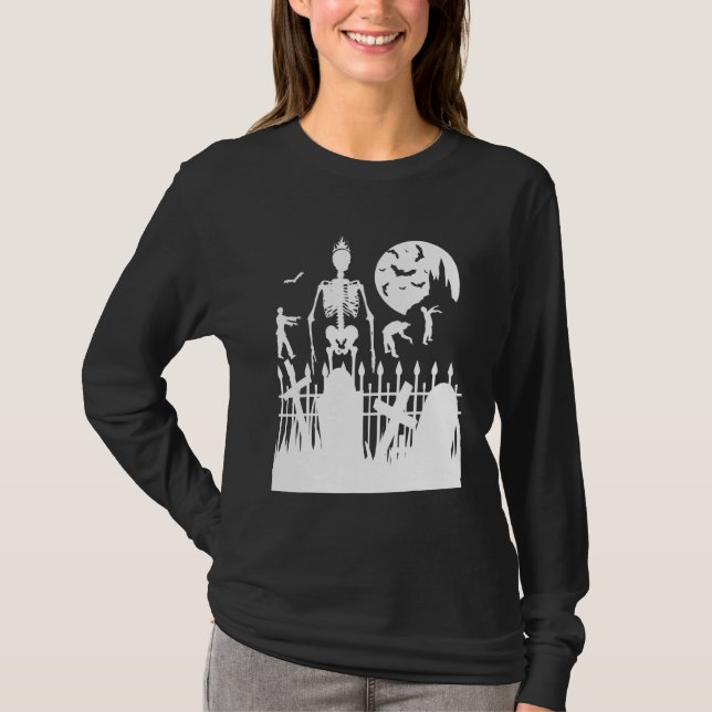 Camiseta Truque Ou Tratamento De Zombie Graveyard Do Esquel (Frente)