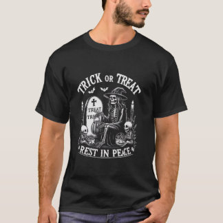 Camiseta Truque ou tratamento do esqueleto da bruxa do Dia 