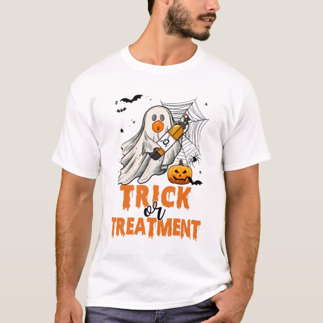 Camiseta Truque Ou Tratamento Terapêutico Respiratório Hall (Frente)