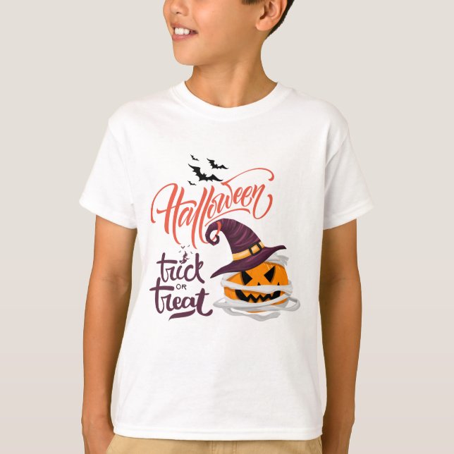 Camiseta Truque Ou Tratar Abóbora No Halloween (Frente)