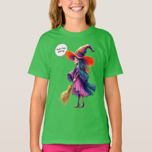 Camiseta Truque ou trato, querido! Bruxa com vassoura, Hall