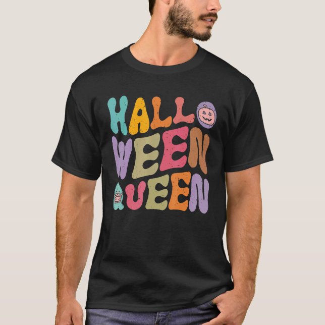 Camiseta Truque ou Treino de Figuras do Halloween Queen Hal (Frente)