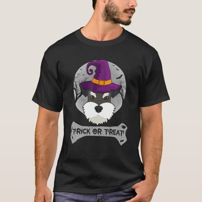 Camiseta Truque Schnauzer Ou Trate Cachorro Engraçado Hallo (Frente)