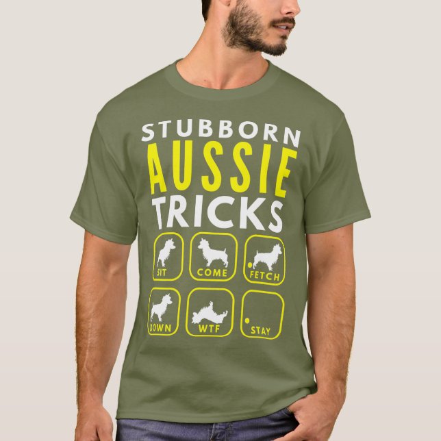 Camiseta Truques Aussianos Stubborn - Formação de Cães (Frente)