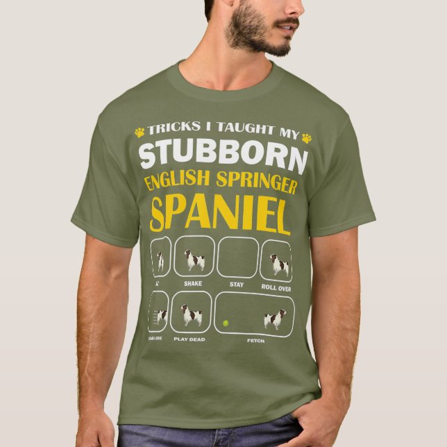 Camiseta Truques de Cachorro Springer Spaniel em Inglês Tei (Frente)